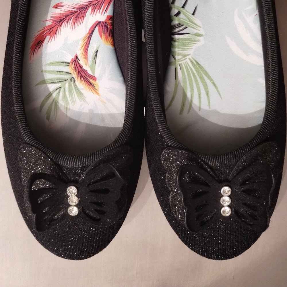 Black Ballet Flats with Butterfly Accent 🦋